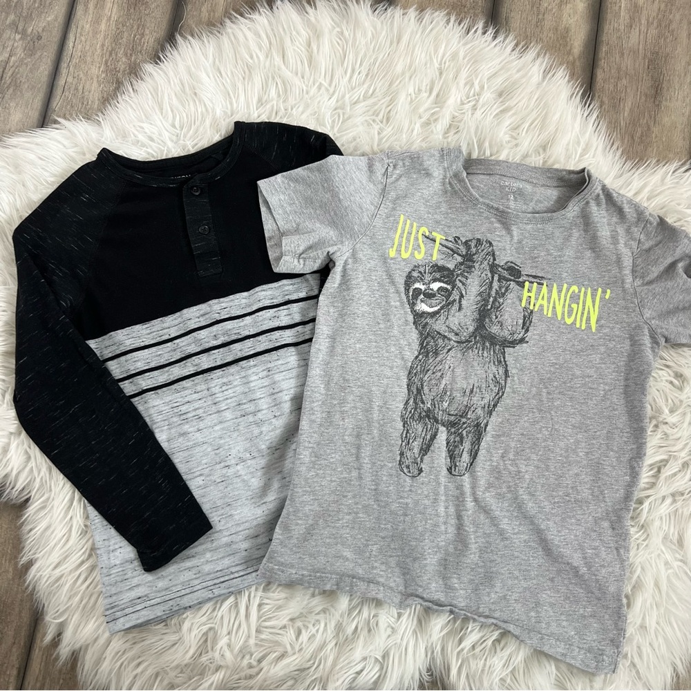 Kids' Sloth T-shirt and Black and Gray Long Sleeve Shirt